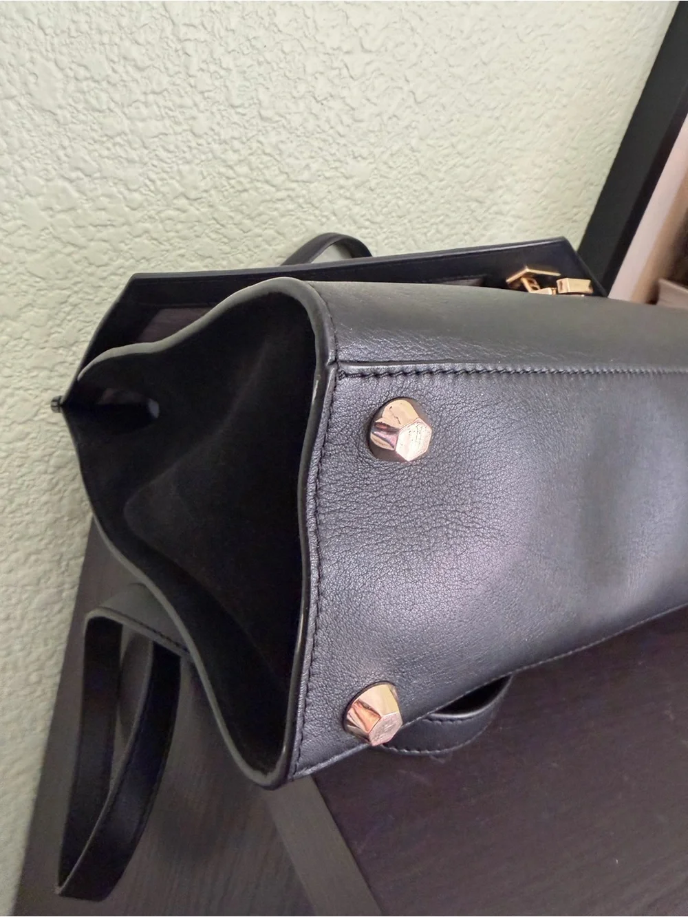 Welden Black Geometric Leather Satchel Crossbody Strap- Women Bags